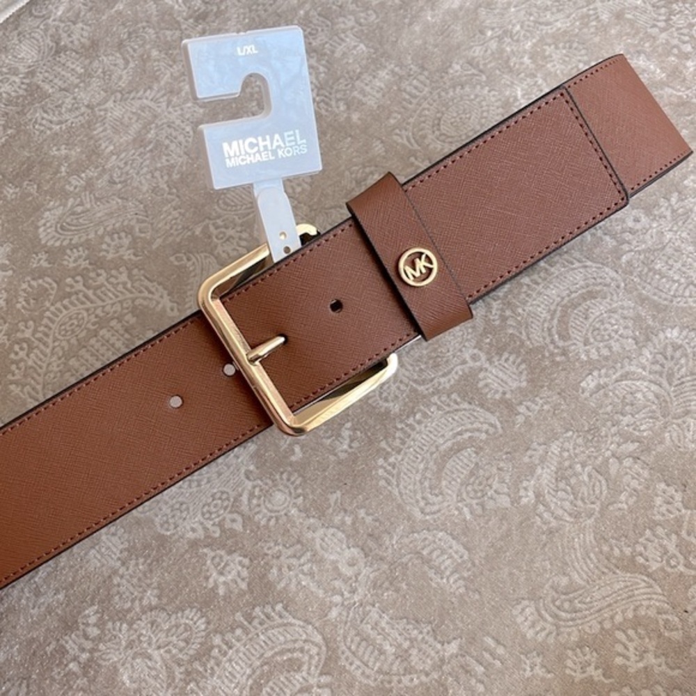 Brand New Michael Kors Genuine Leather Wide Strap Belt Elastic Stretch Cognac - Picture 11 of 15